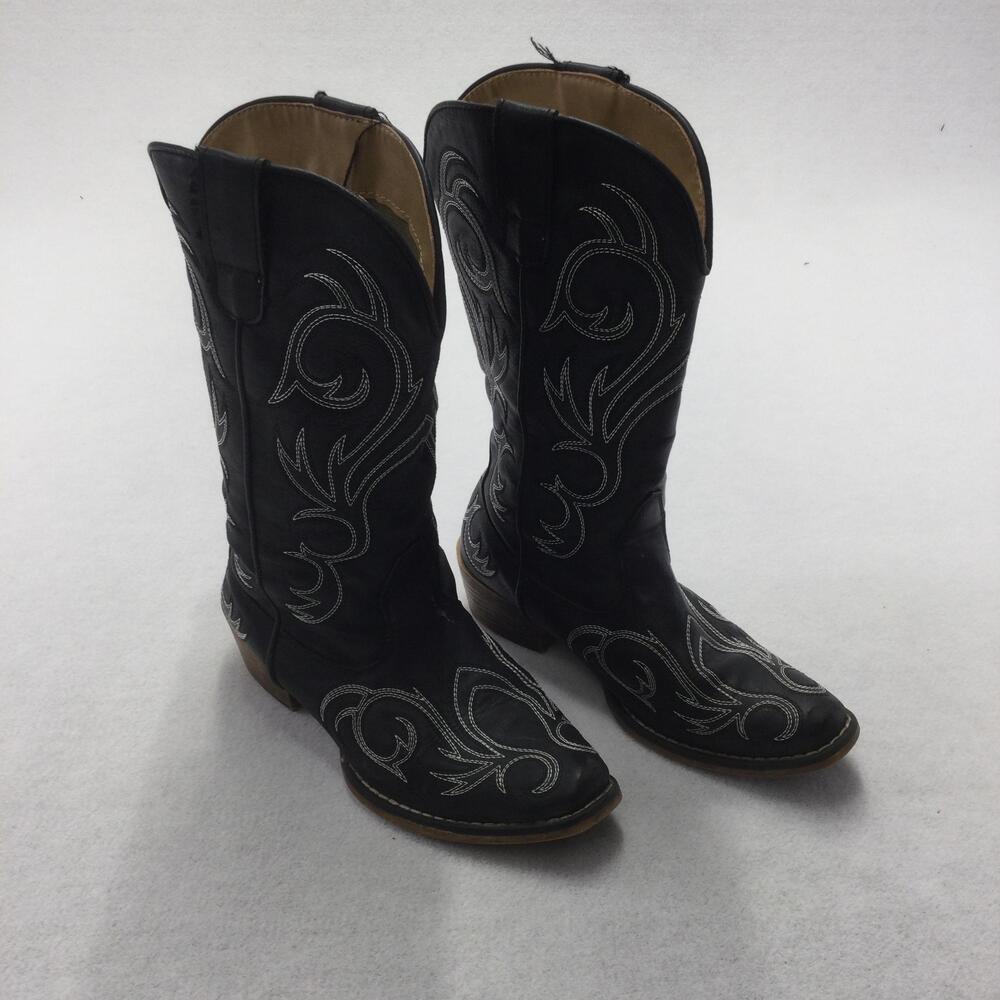 Roper Cowboy Boots Womens Size 5 Black Western Embroidered Square Toe Riding